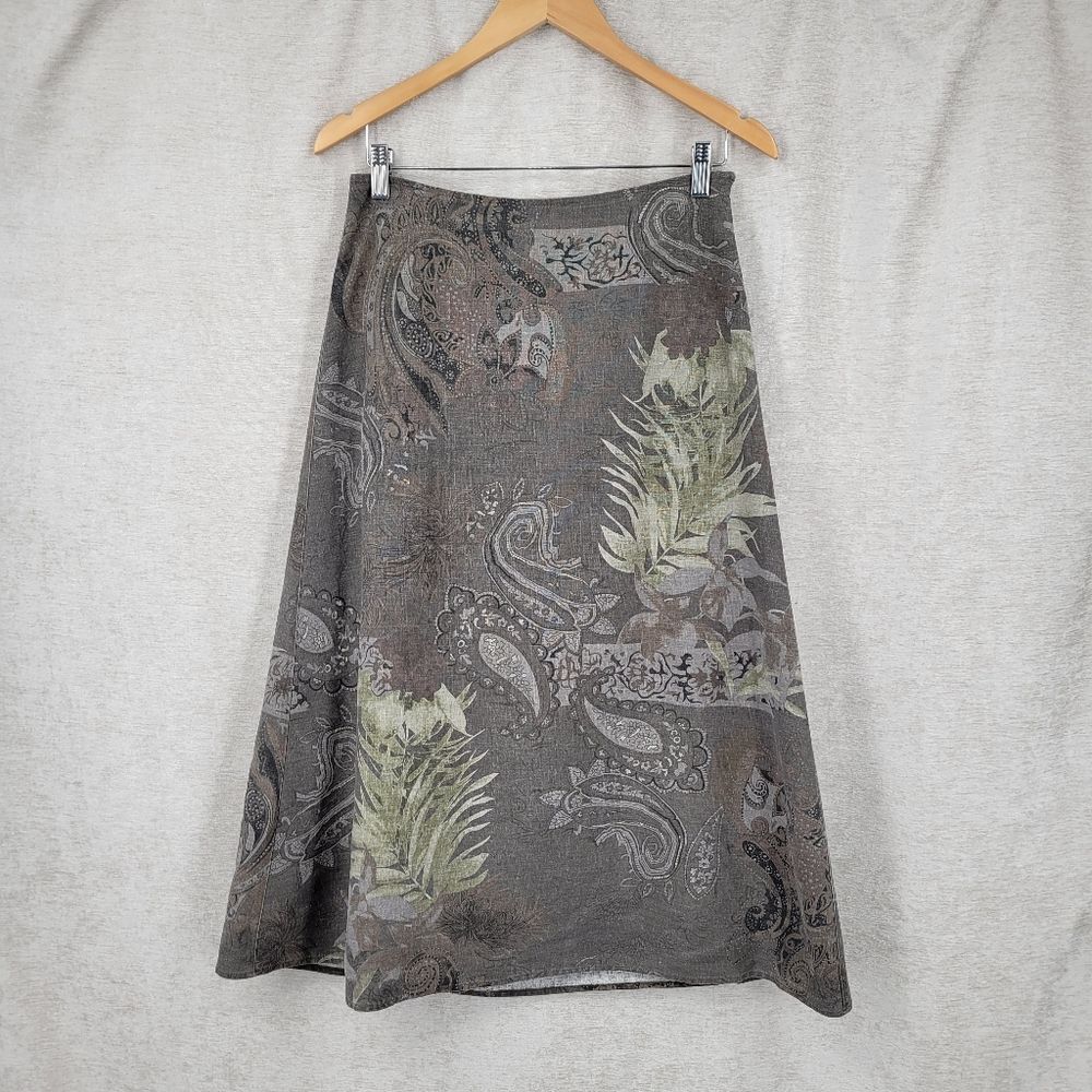 Tweeds Paisley Midi Skirt in Gray and Olive